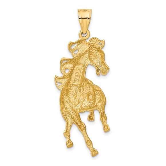 14k Yellow Gold Large Polished and Satin Galloping Horse Pendant